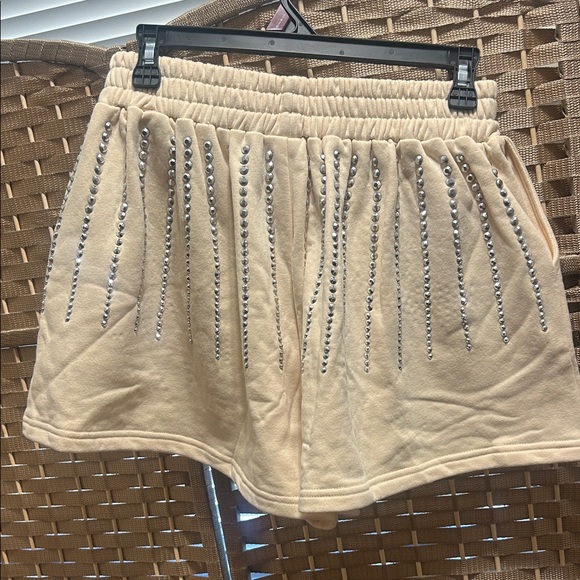 QUEEN OF SPARKLES Cream High-Waist Embellished Shorts - Picture 7 of 7
